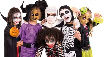 36512370 - kids with face-paint and halloween costumes isolated in white